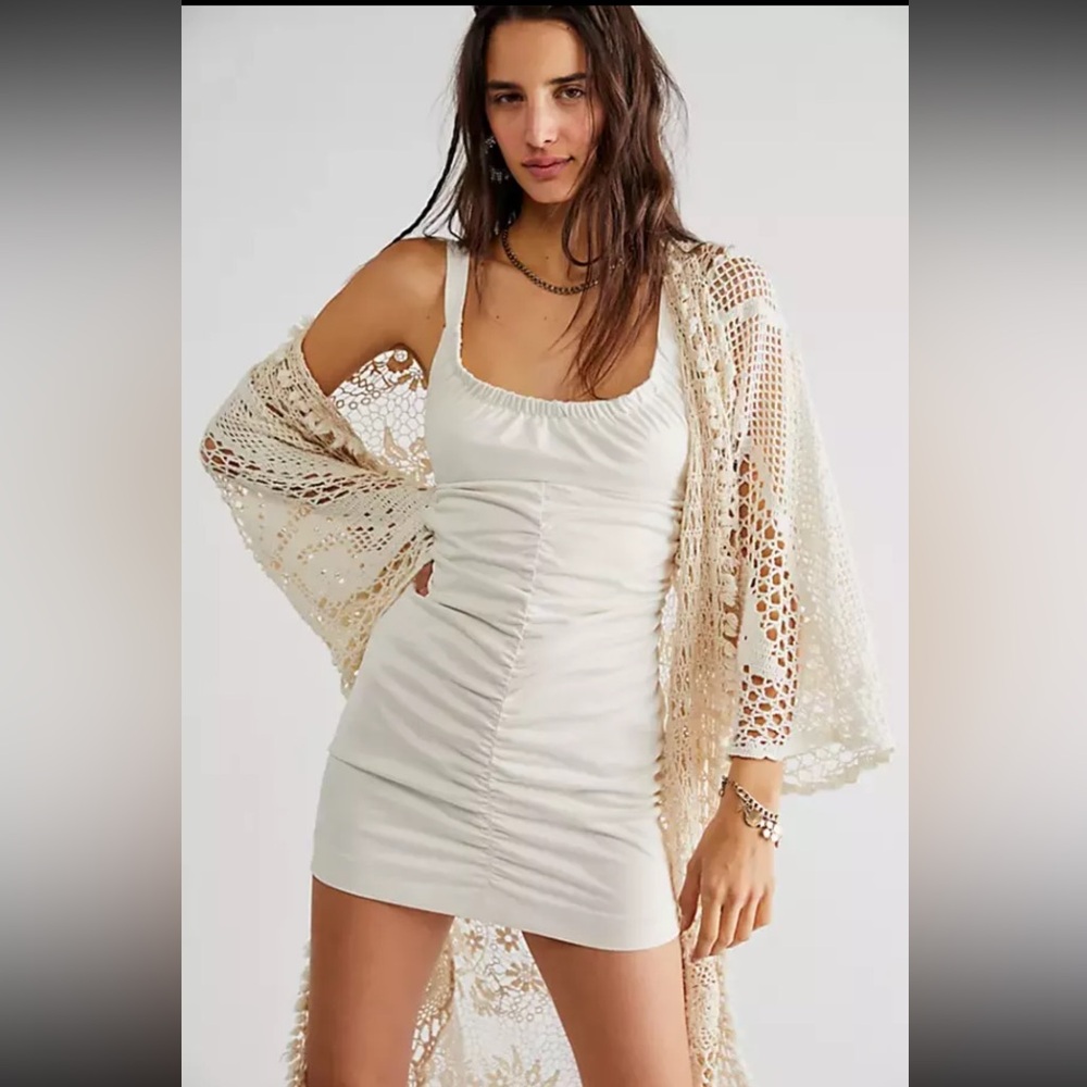 Free People Women's Sedona Mini Dress Ivory Open Back Size XL